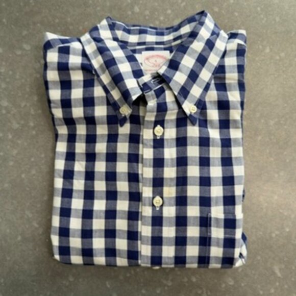 Brooks Brothers Navy & White Gingham Button-Down Shirt – Size Large - Picture 2 of 12